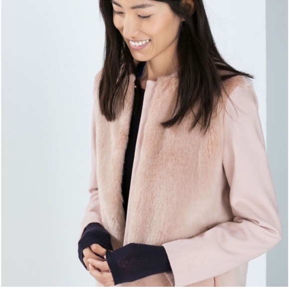 Zara Elegant Blush Pink Faux Fur Women's Coat, M - Picture 4 of 13